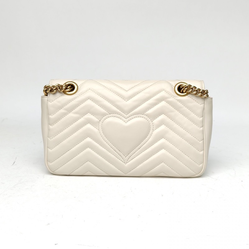 GUCCI GGMarmont肩背包小號26白色牛皮金扣-2