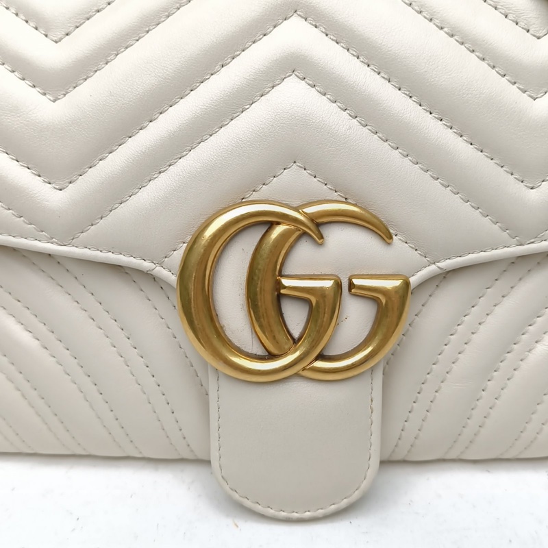 GUCCI GGMarmont肩背包小號26白色牛皮金扣-4