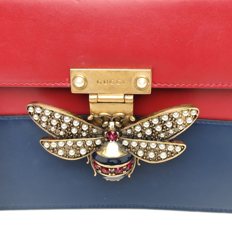 GUCCI 瑪格麗特皇后蜜蜂手提斜挎包小號拼色牛皮金扣-4