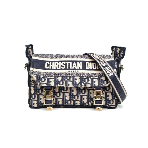 DIOR Diorcamp郵差信使包小號23藍色帆布金扣2022