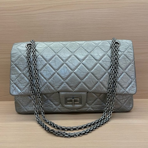 NO:D9 Chanel 深灰色 牛皮 双盖2.55cf大號 2011年 14開 千禧复古鏈條單肩斜挎包有塵袋 無卡無盒子 尺寸31*10*18