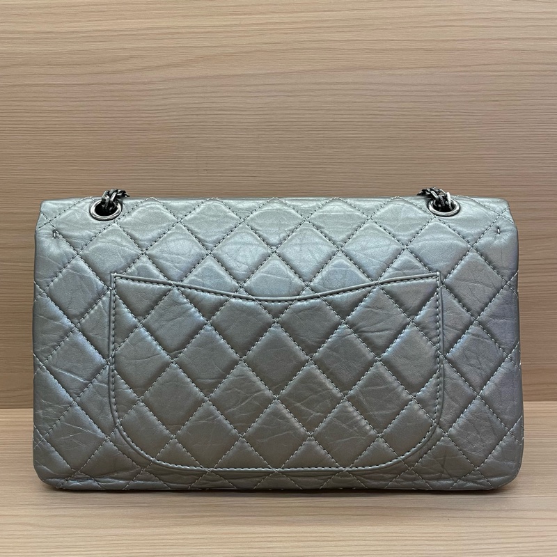 NO:D9 Chanel 深灰色 牛皮 双盖2.55cf大號 2011年 14開 千禧复古鏈條單肩斜挎包有塵袋 無卡無盒子 尺寸31*10*18-1