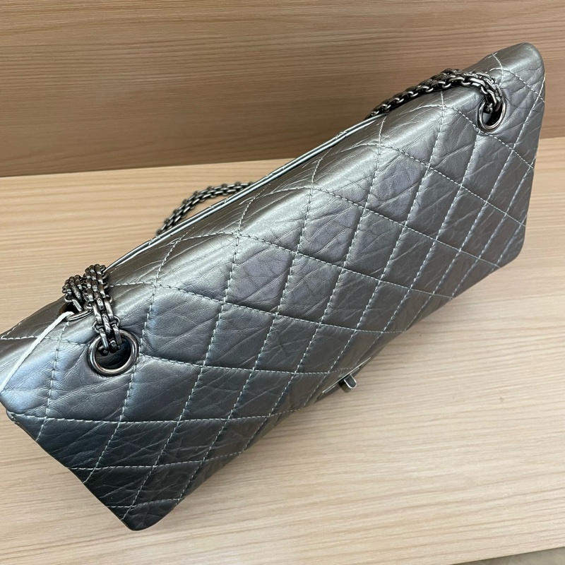 NO:D9 Chanel 深灰色 牛皮 双盖2.55cf大號 2011年 14開 千禧复古鏈條單肩斜挎包有塵袋 無卡無盒子 尺寸31*10*18-4