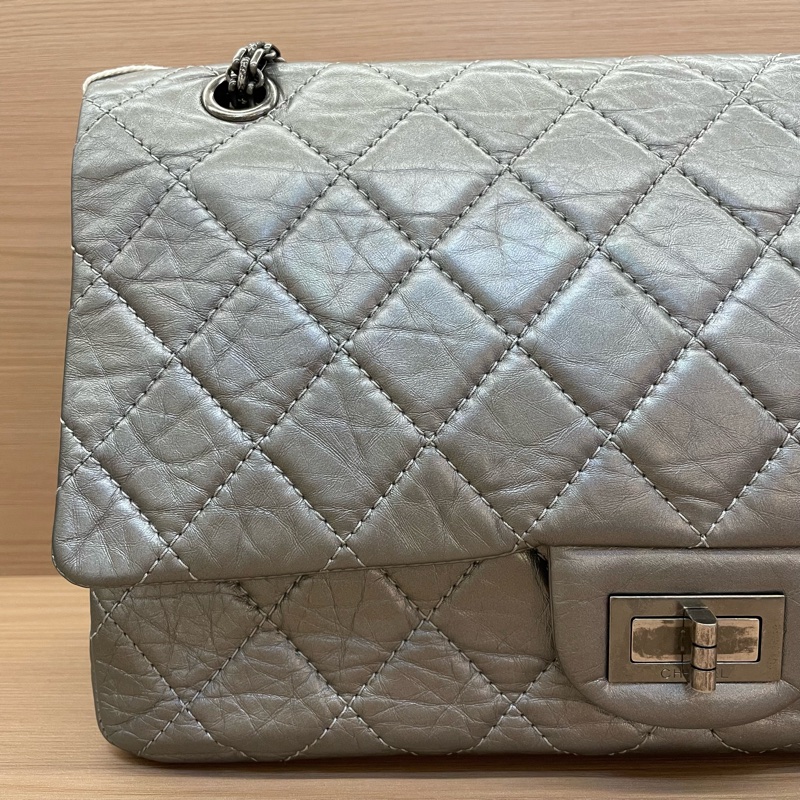 NO:D9 Chanel 深灰色 牛皮 双盖2.55cf大號 2011年 14開 千禧复古鏈條單肩斜挎包有塵袋 無卡無盒子 尺寸31*10*18-5