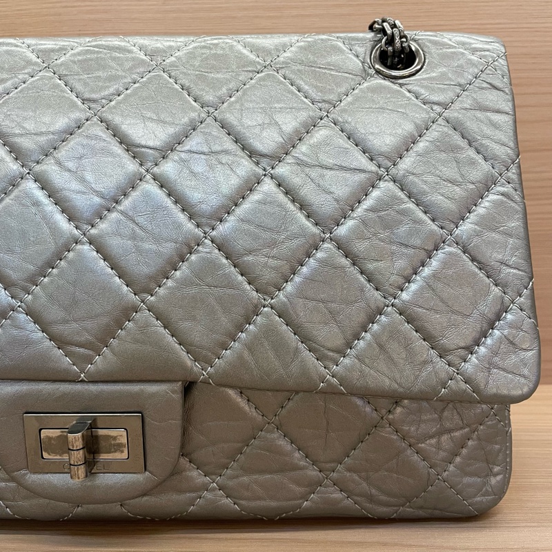 NO:D9 Chanel 深灰色 牛皮 双盖2.55cf大號 2011年 14開 千禧复古鏈條單肩斜挎包有塵袋 無卡無盒子 尺寸31*10*18-6