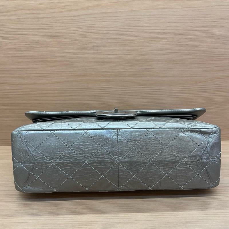 NO:D9 Chanel 深灰色 牛皮 双盖2.55cf大號 2011年 14開 千禧复古鏈條單肩斜挎包有塵袋 無卡無盒子 尺寸31*10*18-7