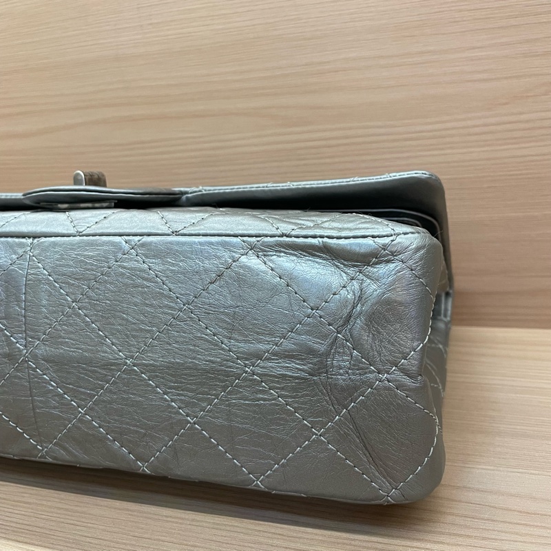 NO:D9 Chanel 深灰色 牛皮 双盖2.55cf大號 2011年 14開 千禧复古鏈條單肩斜挎包有塵袋 無卡無盒子 尺寸31*10*18-9