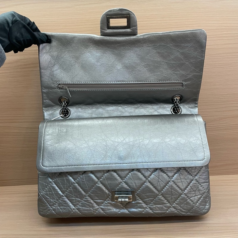 NO:D9 Chanel 深灰色 牛皮 双盖2.55cf大號 2011年 14開 千禧复古鏈條單肩斜挎包有塵袋 無卡無盒子 尺寸31*10*18-10