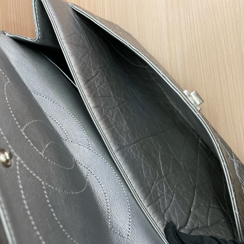 NO:D9 Chanel 深灰色 牛皮 双盖2.55cf大號 2011年 14開 千禧复古鏈條單肩斜挎包有塵袋 無卡無盒子 尺寸31*10*18-13