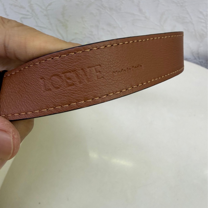 LOEWE焦糖色牛皮拚藍/米白帆布 hobo anagram 兩用包-4