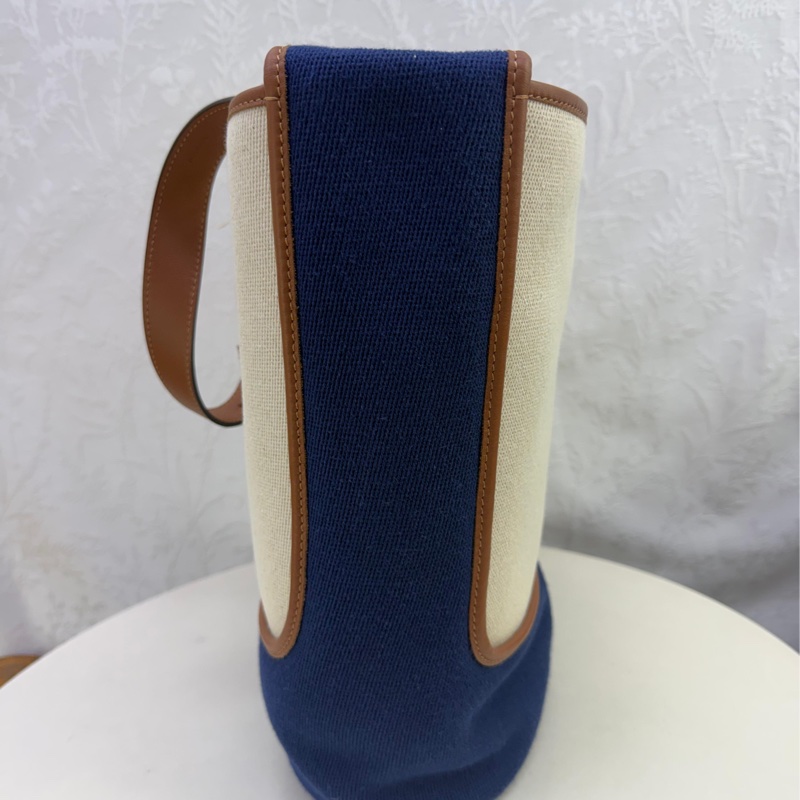LOEWE焦糖色牛皮拚藍/米白帆布 hobo anagram 兩用包-7