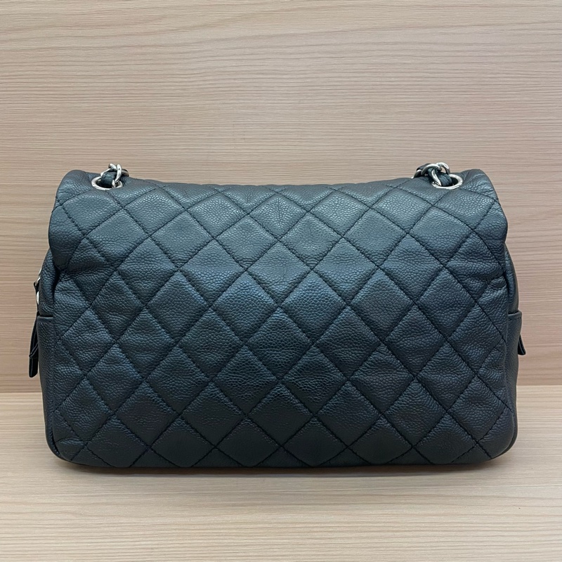 NO:C85 Chanel  CF黑银荔枝皮 雙拉鏈 單肩斜挎鏈條包2015年 20開 有塵袋 無卡無盒子 尺寸底長30*高15*-1