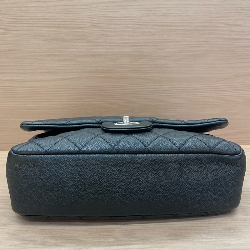 NO:C85 Chanel  CF黑银荔枝皮 雙拉鏈 單肩斜挎鏈條包2015年 20開 有塵袋 無卡無盒子 尺寸底長30*高15*-7