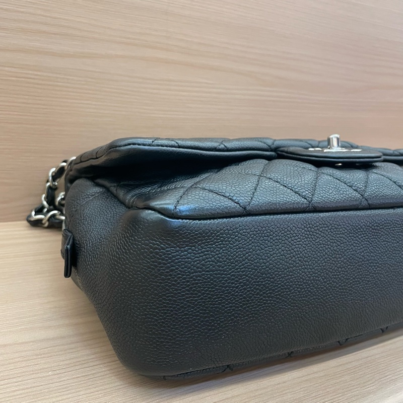 NO:C85 Chanel  CF黑银荔枝皮 雙拉鏈 單肩斜挎鏈條包2015年 20開 有塵袋 無卡無盒子 尺寸底長30*高15*-8