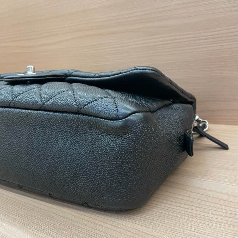 NO:C85 Chanel  CF黑银荔枝皮 雙拉鏈 單肩斜挎鏈條包2015年 20開 有塵袋 無卡無盒子 尺寸底長30*高15*-9