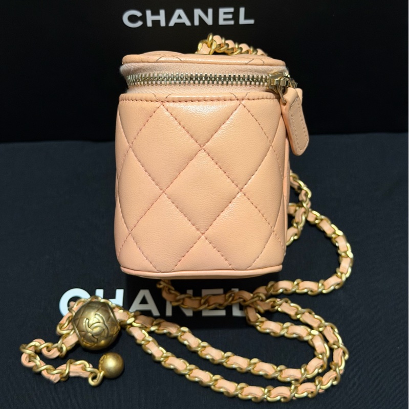 【96新 ✨ 全網最低價!】Chanel 香奈兒 裸粉色 羊皮 金球 小盒子 化妝盒 (大全套可送禮❗️)-4
