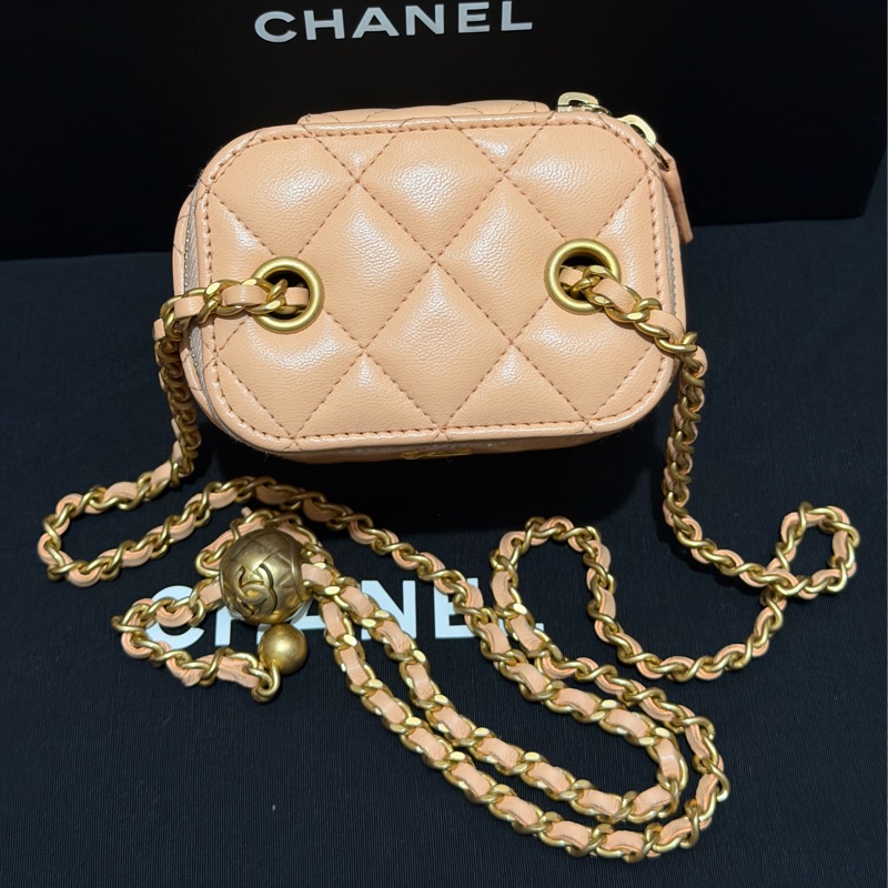 【96新 ✨ 全網最低價!】Chanel 香奈兒 裸粉色 羊皮 金球 小盒子 化妝盒 (大全套可送禮❗️)-5
