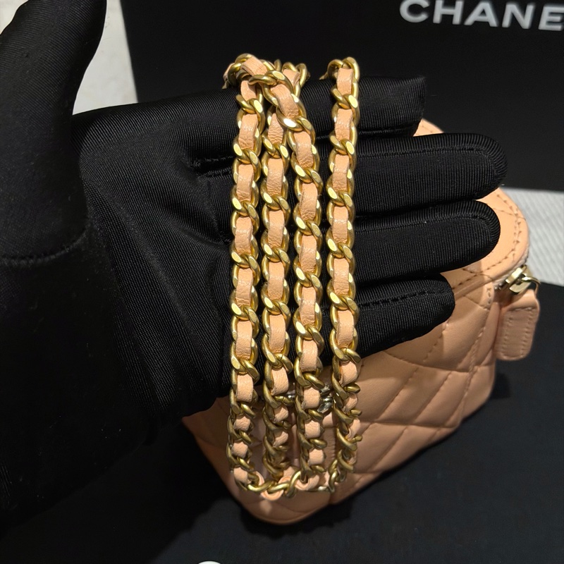 【96新 ✨ 全網最低價!】Chanel 香奈兒 裸粉色 羊皮 金球 小盒子 化妝盒 (大全套可送禮❗️)-26