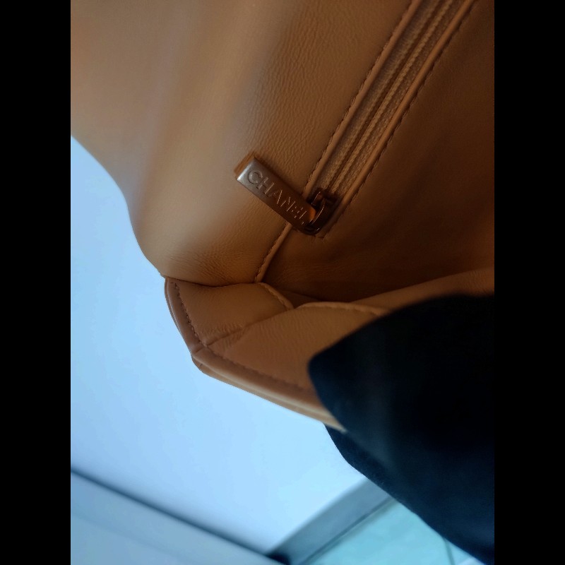 Chanel 金鍊奶黃羊皮菱格口蓋包-22