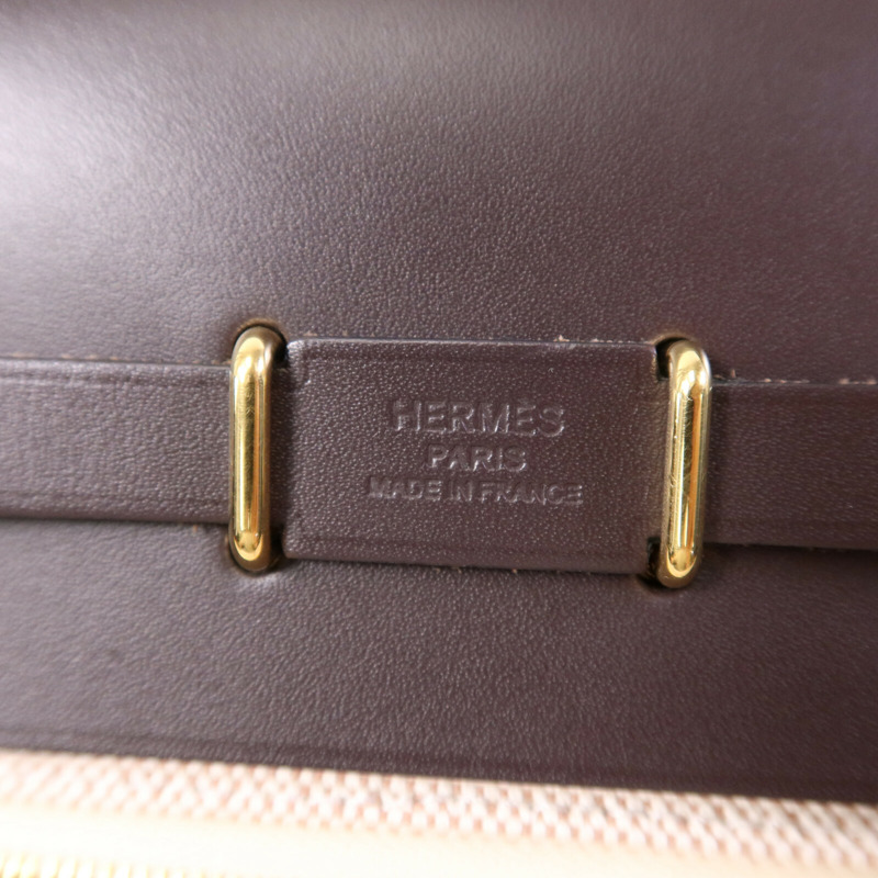HERMES 帆布/Hunter皮革Mini Herbag金扣肩背袋Chocolat-5