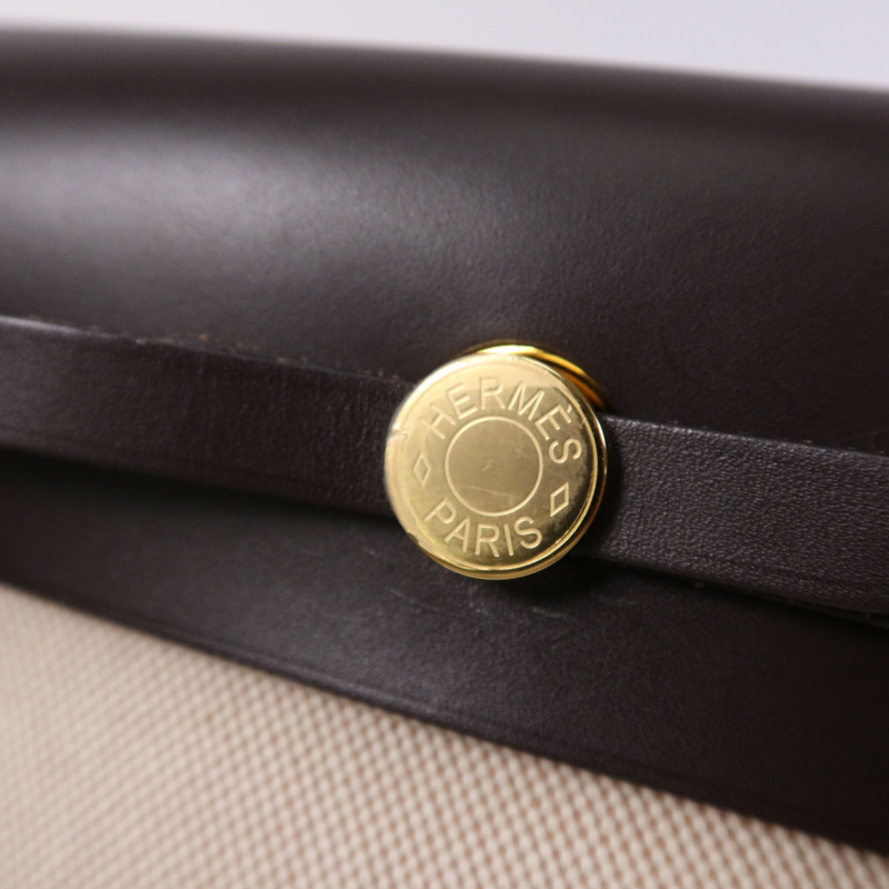 HERMES 帆布/Hunter皮革Mini Herbag金扣肩背袋Chocolat-6