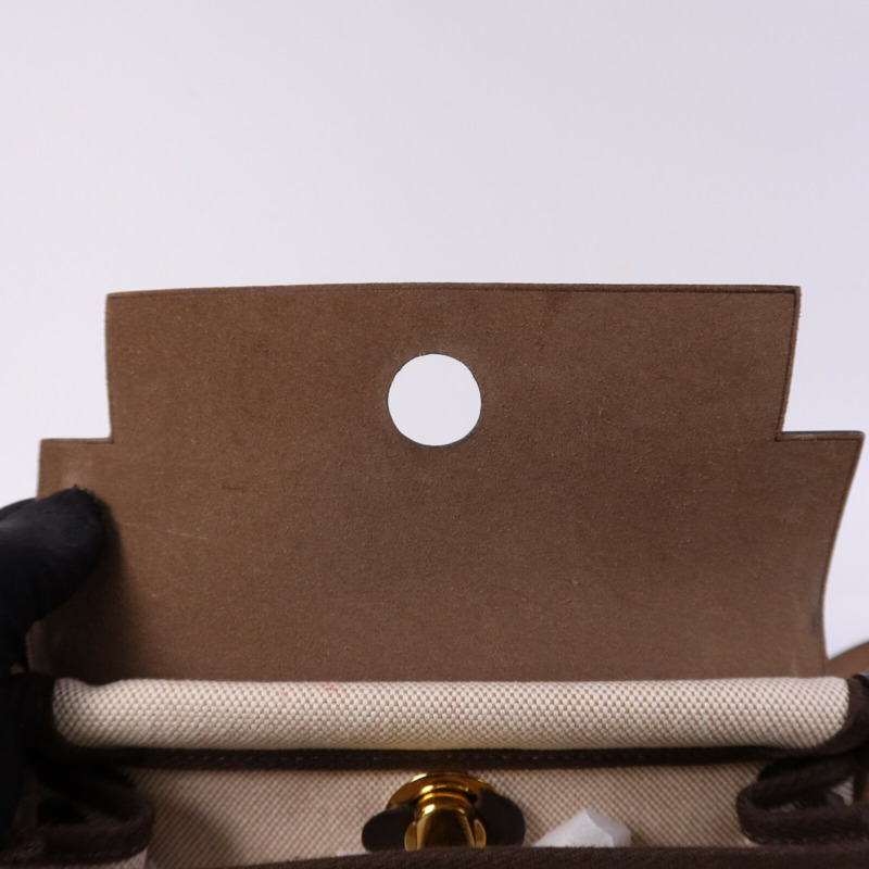 HERMES 帆布/Hunter皮革Mini Herbag金扣肩背袋Chocolat-14