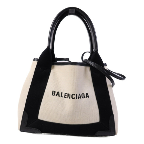 BALENCIAGA 帆布/牛皮皮革Tote Bag銀扣手挽肩背兩用袋