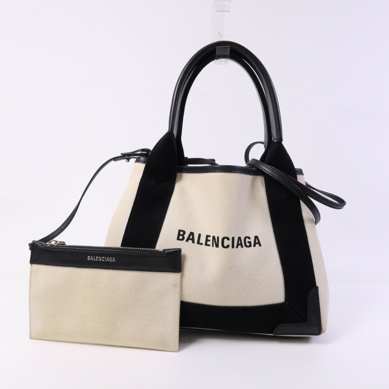 BALENCIAGA 帆布/牛皮皮革Tote Bag銀扣手挽肩背兩用袋-9