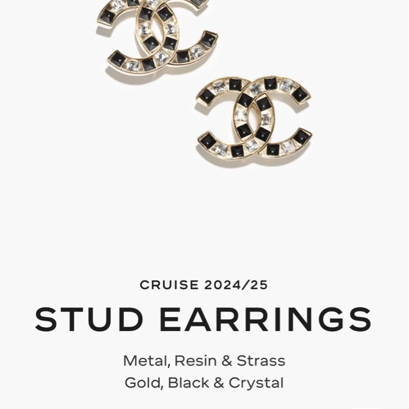 Chanel 黑 x 透明格子雙 C LOGO造型耳環-4