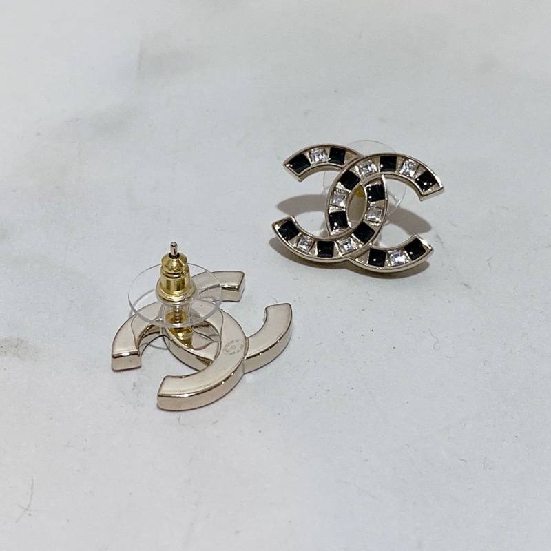 Chanel 黑 x 透明格子雙 C LOGO造型耳環-8