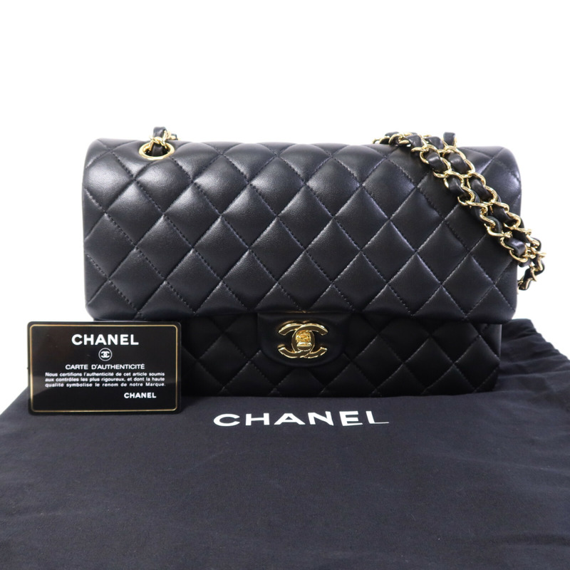 CHANEL 羊皮皮革Classic 25金扣鏈帶肩背袋-9