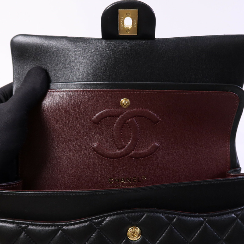 CHANEL 羊皮皮革Classic 25金扣鏈帶肩背袋-15