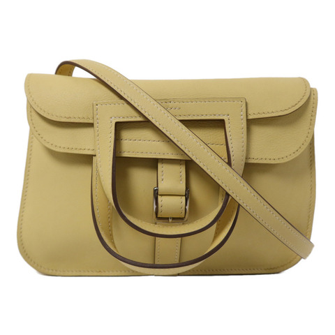 HERMES Swift皮革Mini Halzan銀扣手挽肩背兩用袋Jaune Poussin