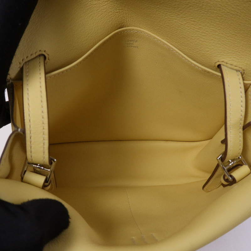 HERMES Swift皮革Mini Halzan銀扣手挽肩背兩用袋Jaune Poussin-4