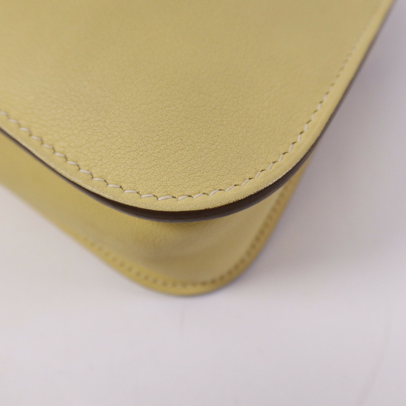 HERMES Swift皮革Mini Halzan銀扣手挽肩背兩用袋Jaune Poussin-10