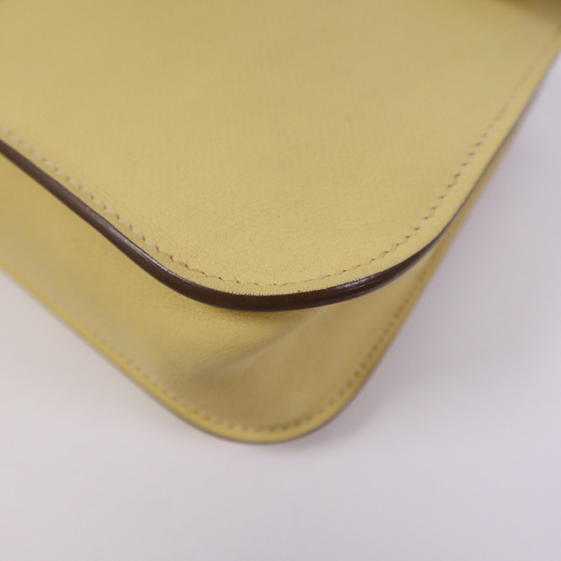 HERMES Swift皮革Mini Halzan銀扣手挽肩背兩用袋Jaune Poussin-12