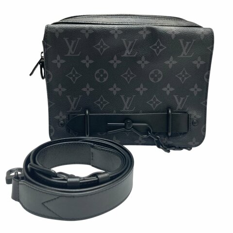 LOUIS VUITTON 路易威登 M45585 MONOGRAM ECLIPSE STEAMER MESSENGER 側背包 PVC帆布 老花 黑色