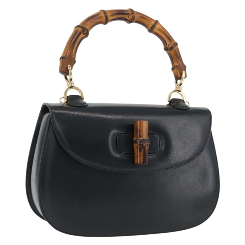 【日本直送】GUCCI 竹節手提包 皮革 黑色 金色 000 1781 0633 正品 BAZ077A-0