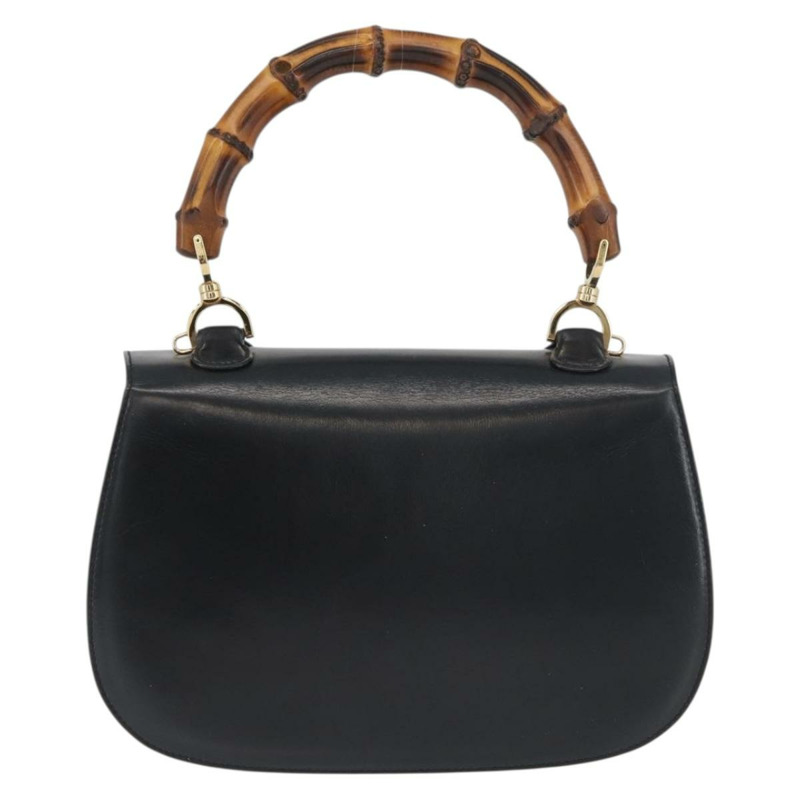 【日本直送】GUCCI 竹節手提包 皮革 黑色 金色 000 1781 0633 正品 BAZ077A-1