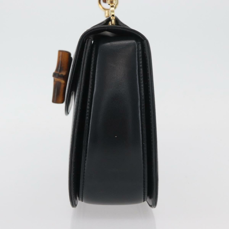 【日本直送】GUCCI 竹節手提包 皮革 黑色 金色 000 1781 0633 正品 BAZ077A-2