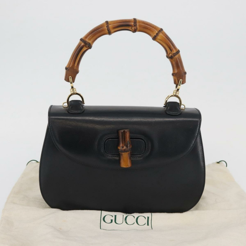 【日本直送】GUCCI 竹節手提包 皮革 黑色 金色 000 1781 0633 正品 BAZ077A-11