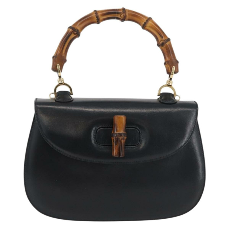 【日本直送】GUCCI 竹節手提包 皮革 黑色 金色 000 1781 0633 正品 BAZ077A-12