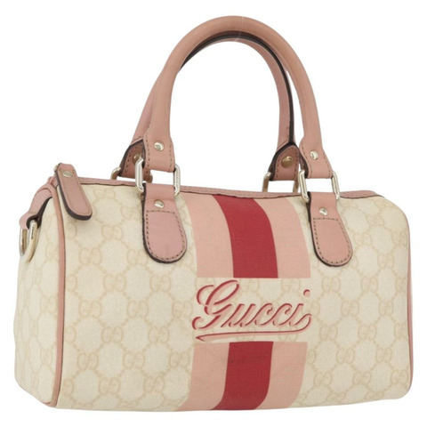 GUCCI GG Supreme Sherry Line 手提包 PVC 象牙金 190257 正品 BAZ055A