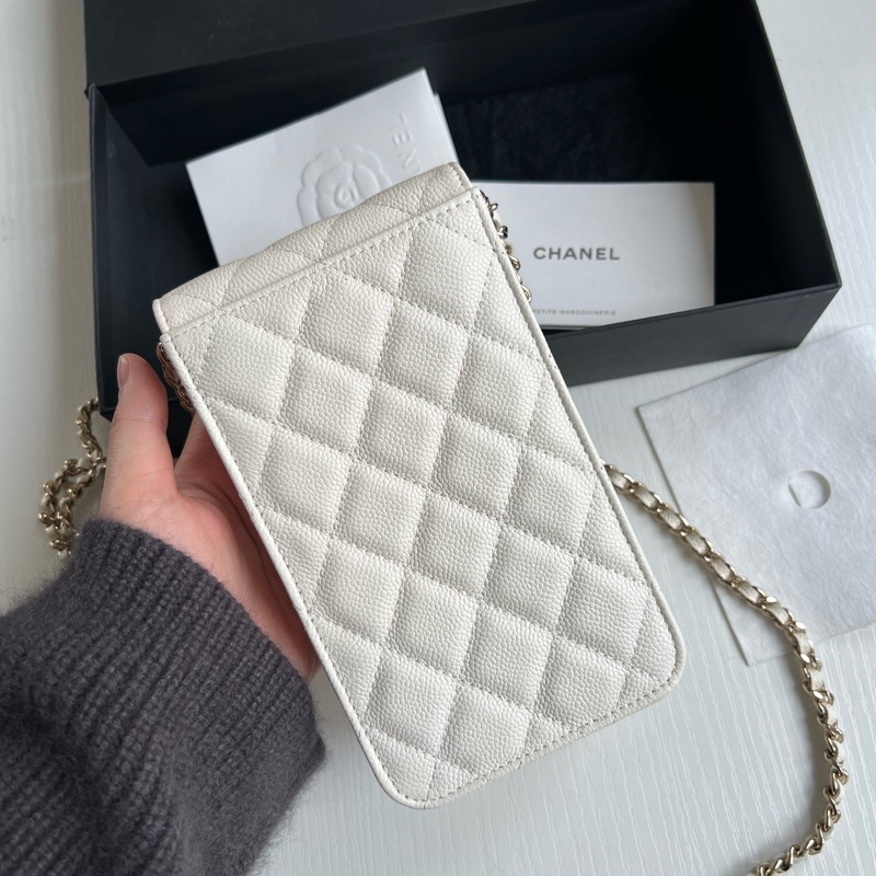 Chanel 23s春夏蝴蝶結荔枝紋牛皮手機包,尺寸約10*18cm。。-1