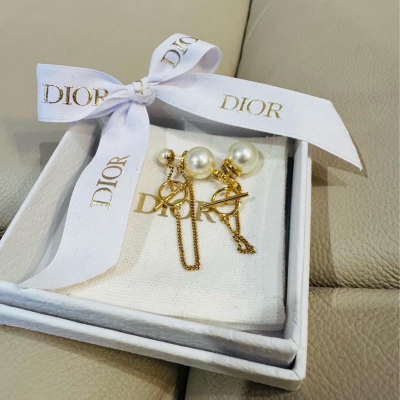 Dior 迪奧CD金色珍珠耳環/垂墜耳環/95新美品-0
