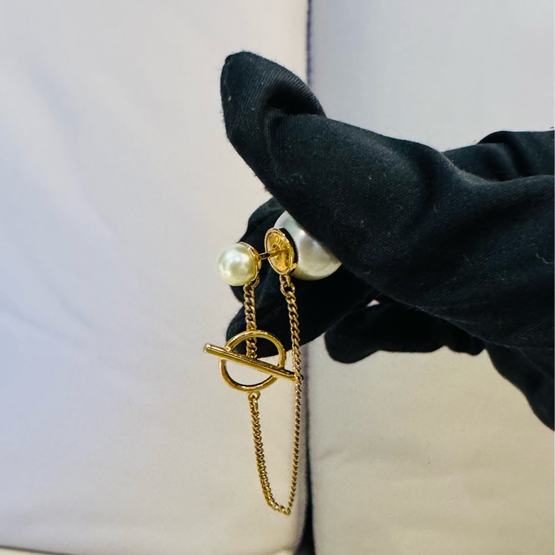 Dior 迪奧CD金色珍珠耳環/垂墜耳環/95新美品-1