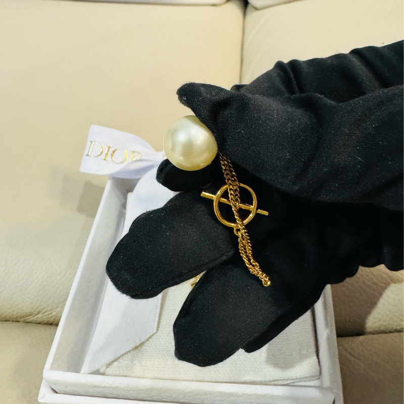 Dior 迪奧CD金色珍珠耳環/垂墜耳環/95新美品-3