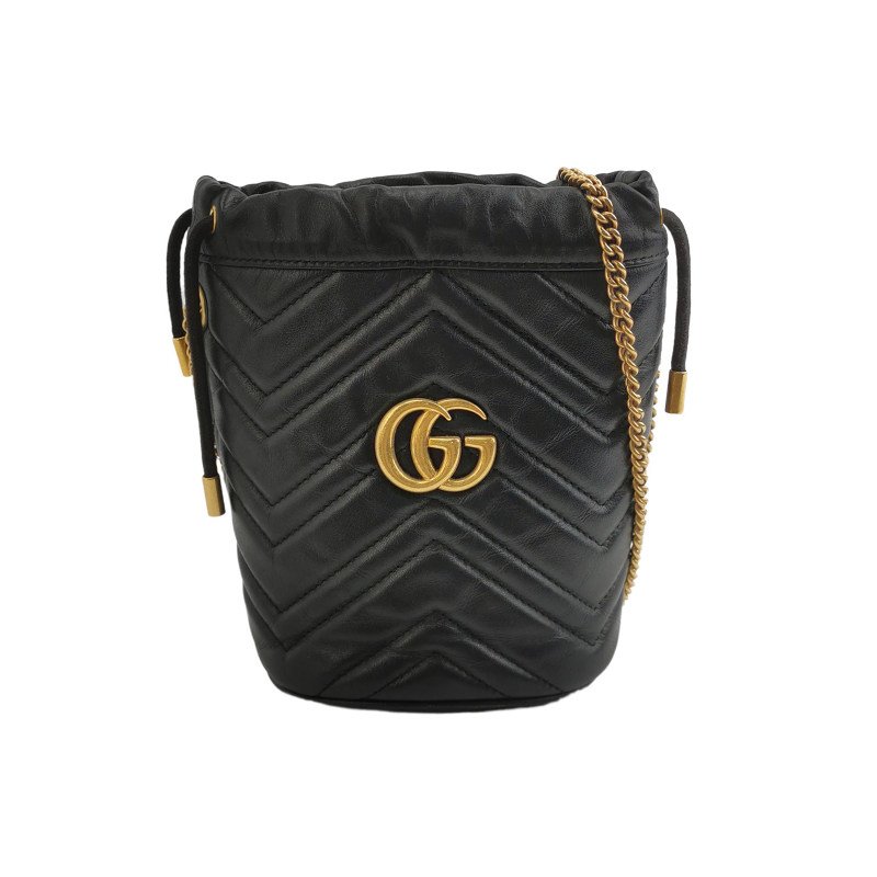 Gucci GG Marmont迷你牛皮V紋絎縫雙G標誌水桶包斜背包單肩包-0