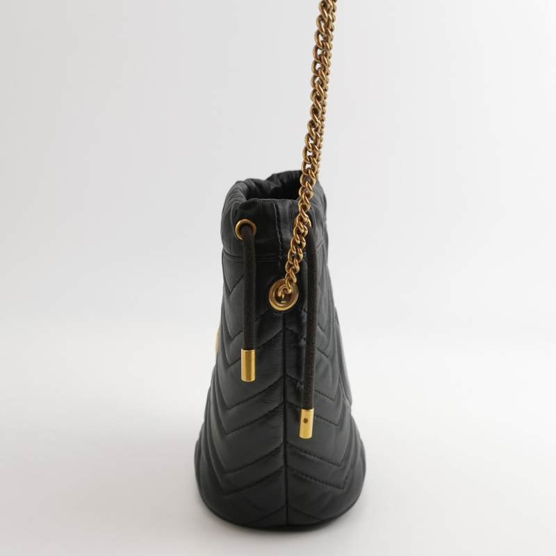 Gucci GG Marmont迷你牛皮V紋絎縫雙G標誌水桶包斜背包單肩包-2