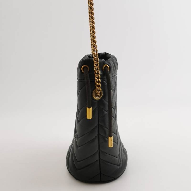 Gucci GG Marmont迷你牛皮V紋絎縫雙G標誌水桶包斜背包單肩包-3